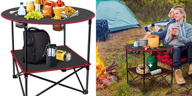 Portable Folding Camping Table with Cup Holders & Carry Bag
