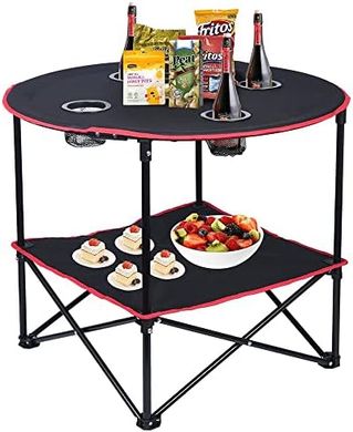 LEADALLWAY Collapsible Camping Table: Portable, 4 Cup Holders
