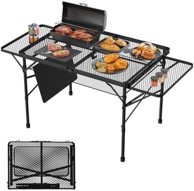 Adjustable Folding Camping Grill Table with Mesh Top & Bag (Black)
