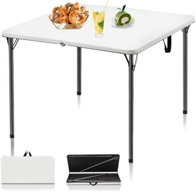 White Portable Folding Card Table with Carry Handle
