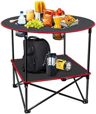 Portable Folding Camping Table with Cup Holders & Carry Bag
