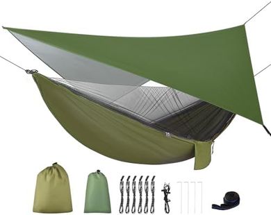 Portable Camping Hammock with Rainfly & Mosquito Net
