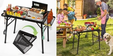 Adjustable Portable Grill Table with Folding Wings