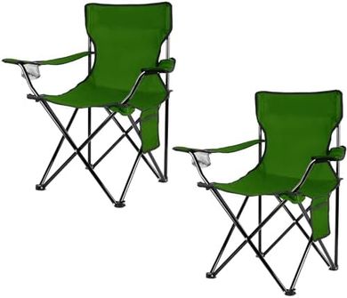 Green Folding Camp Chairs with Cup Holders & Carry Bags (2-Pack)
