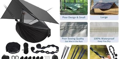 Sunyear Double Hammock with Rain Fly & Net: Portable, Waterproof, & Includes Straps
