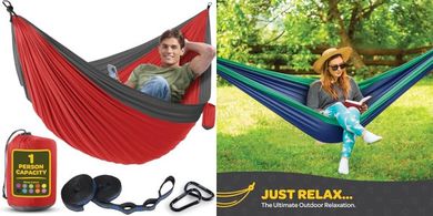 Durable Nylon Hammock Chair (400lb, Double/Single), w/Straps & Bag
