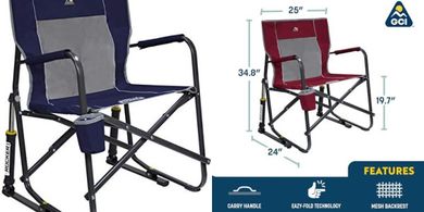 Freestyle Rocker Camping Chair: Portable, durable, rocking chair with cup holder.
