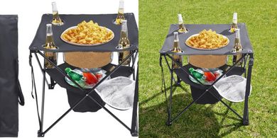 Portable Folding Table with Cooler & Basket for Outdoor Events
