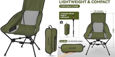 MARCHWAY Lightweight Folding Camping Chair with Headrest
