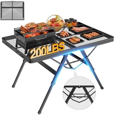 Portable Folding Grill Table: 3-Height Adjustable, Lightweight
