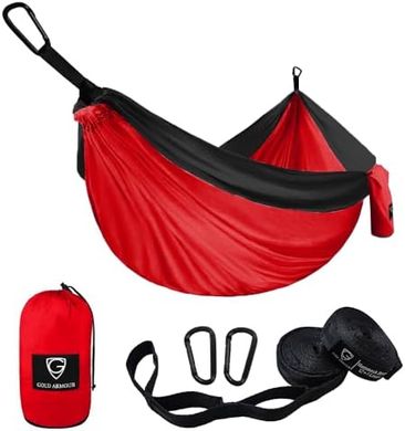 Gold Armour XL Double Hammock: Portable, Red & Black
