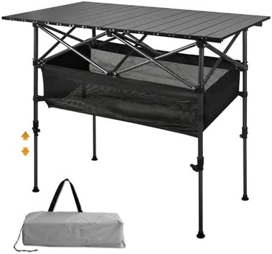 Portable Adjustable Camping Table with Grill & Storage
