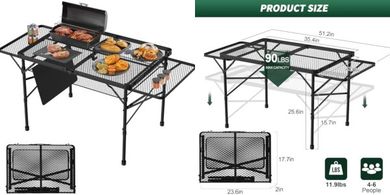 Adjustable Folding Camping Table with Mesh Top & Carry Bag (Black)
