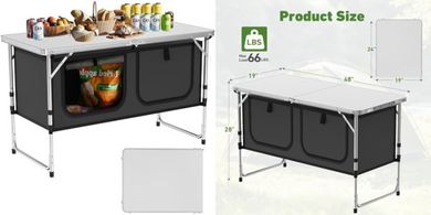 Adjustable Portable Folding Camping Table with Storage (Grey)
