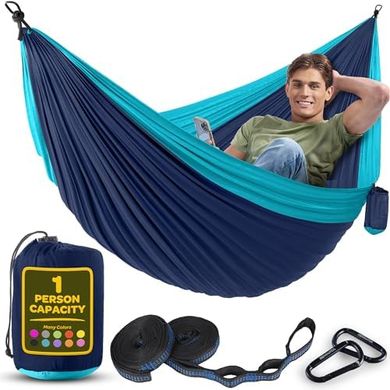 Durable Nylon Hammock Chair (400lb, Single/Double), Portable, Blue
