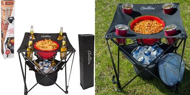 Portable Collapsible Tailgate Table with Cooler & Food Basket
