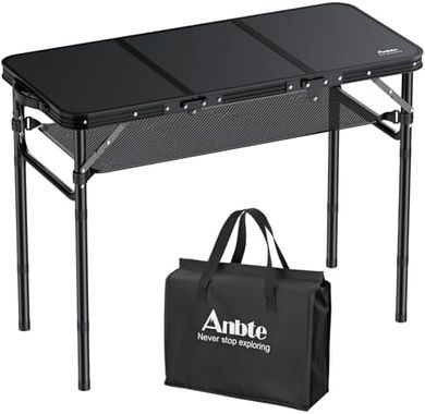 Portable Folding Camping Table with Storage (Aluminum, Adjustable Height)
