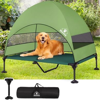 Elevated Dog Bed with Canopy & Adjustable Feet for Outdoor Use
