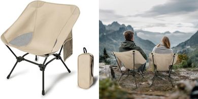 Portable Adjustable Camping Chairs with Carry Bag (Khaki)
