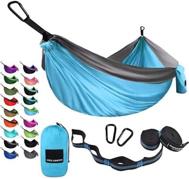 Gold Armour Portable Camping Hammock (Light Blue & Grey)
