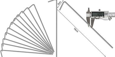 Heavy-duty metal tent stakes for camping, gardens, and decorations.
