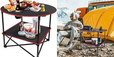 Portable Folding Camping Table with Cup Holders & Carry Bag
