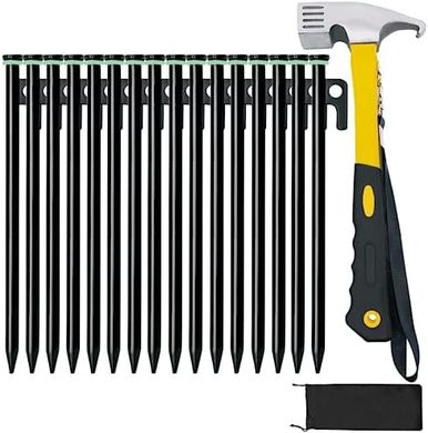 Heavy-Duty Steel Tent Stakes with Hammer & Pouch (16 Pack)
