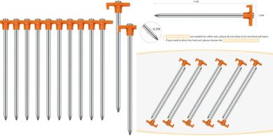 AVOFOREST Heavy-Duty Orange Tent Stakes (12-Pack, 7.1")
