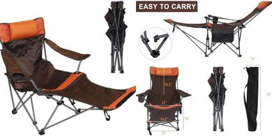 Portable Reclining Camping Chair with Headrest, Footrest & Storage
