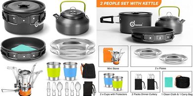 Odoland 16-Piece Camping Cookware Set with Stove & Utensils
