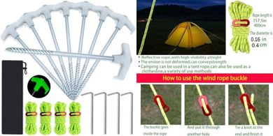 Heavy-duty luminous tent stakes with rope adjuster; for camping, gardening, & decor.
