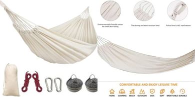 Portable Cotton Canvas Hammock (450 lbs) with Carry Bag
