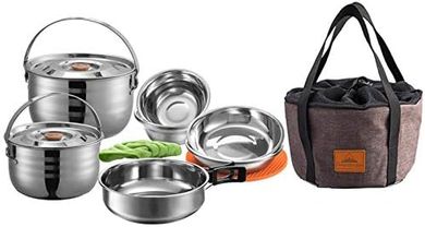 CampingMoon Stainless Steel Nesting Cookware Set with Bag
