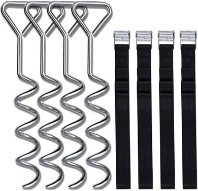 Heavy-duty trampoline anchor kit with spiral stakes and straps (4-pack)
