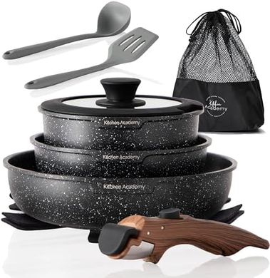 Black Granite Induction Cookware Set: 10-Piece Non-Stick Pots & Pans
