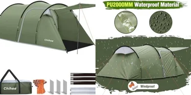 Chihee 4-Person Family Tunnel Tent with Screened Porch & Rainfly