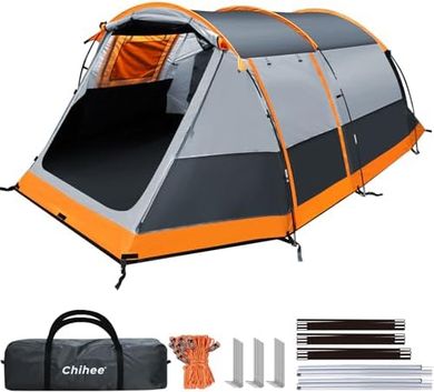 Chihee 4-Person Family Tunnel Tent: Weatherproof, 4-Season, Double Groundsheet, Porch
