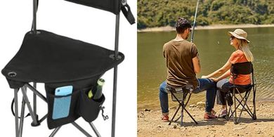 Portable Folding Camping Stool with Backrest & Carry Strap
