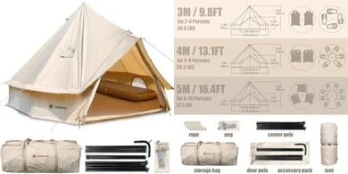 4-Season Canvas Bell Tent (3m-5m) for Glamping & Camping