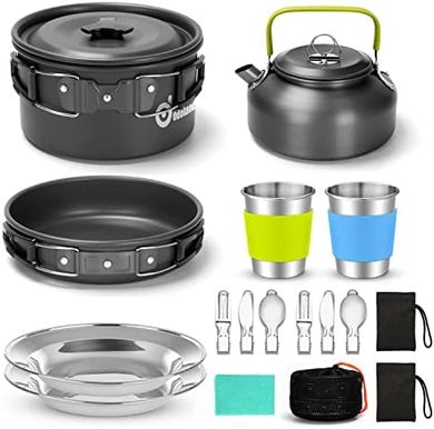 Odoland 15-Piece Camping Cookware Set: Pots, Pans, Utensils & Plates
