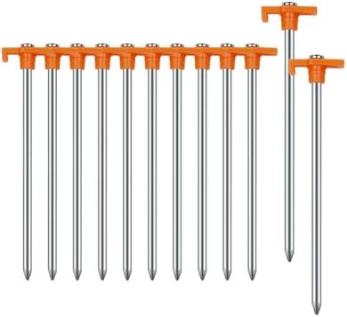 AVOFOREST Heavy-Duty Tent Stakes (12-Pack, 7.1-inch Orange)
