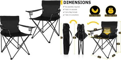 Joyfair Heavy-Duty Portable Folding Camping Chair (Black, 2-Pack)
