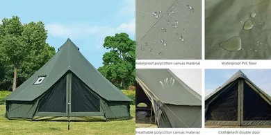 Family Glamping Bell Tent: 4-Season, Stove Jack, Removable Floor