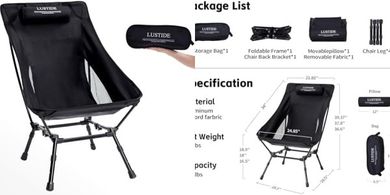 Lightweight, High-Back Camping Chair with Adjustable Legs & Stable Base
