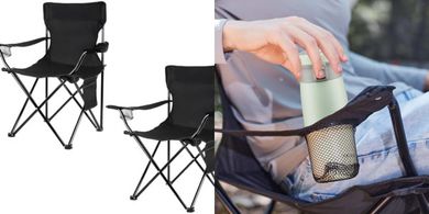 Portable Folding Camp Chairs with Cup Holders & Carry Bags (2-Pack)
