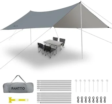 Large, Waterproof Camping Tarp with Poles & UV Protection