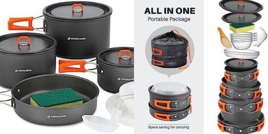 Odoland 15-Piece Lightweight Camping Cookware Set
