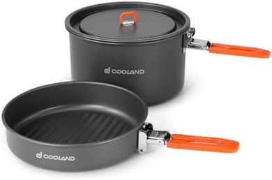 Odoland Camping Cookware Set: Non-stick pot, pan, & mesh bag.
