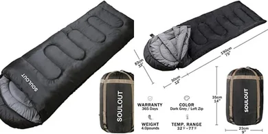 Lightweight, waterproof sleeping bag for all seasons, adults & kids.