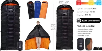 800 Fill Power Ultralight 4-Season Goose Down Sleeping Bag

